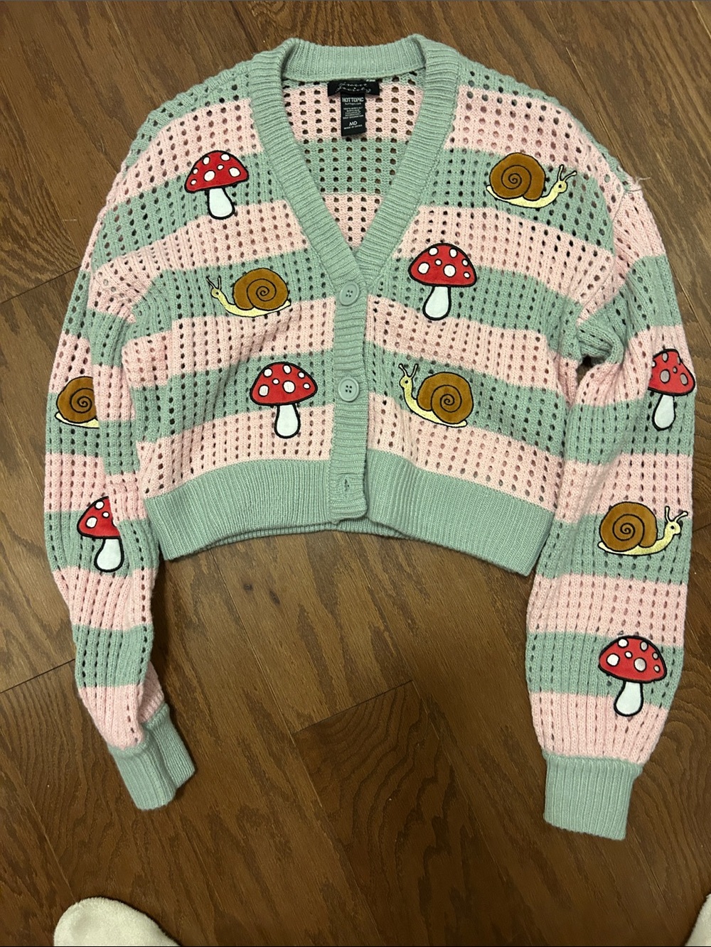 Whimsical Striped Cropped Cardigan Sweater - Mint & Pink